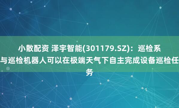 小散配资 泽宇智能(301179.SZ)：巡检系统与巡检机器人可以在极端天气下自主完成设备巡检任务
